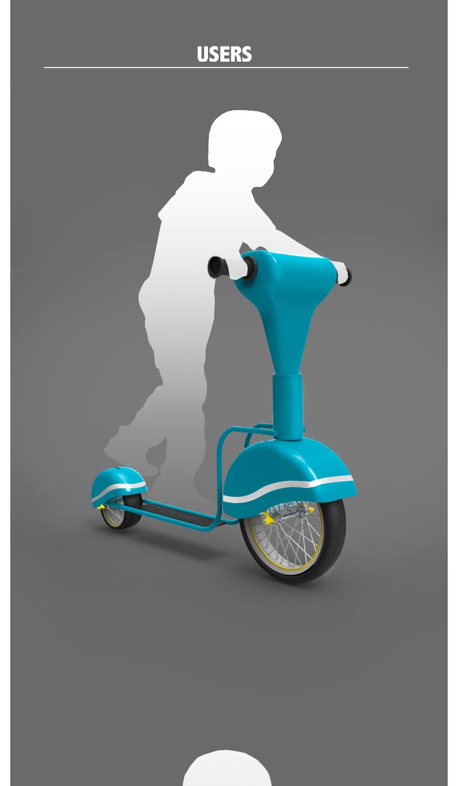 Aquamarine scooter for boys with yellow details