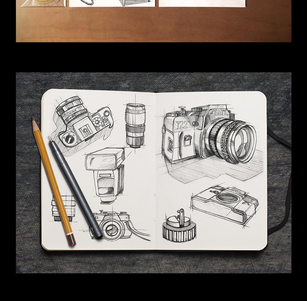Some sketches of my old camera Zenit